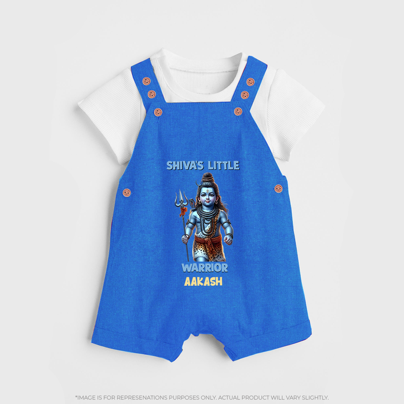 Shiva's Little Warrior - Maha Shivaratri Customized Dungaree Set For Kids With Name - COBALT BLUE - 0 - 5 Months Old (Chest 18")