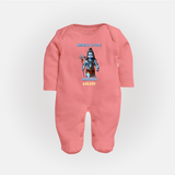 Shiva's Little Warrior - Maha Shivaratri Customized Sleep Suit For Babies With Name - PEACH - New Born (Chest 7.5")