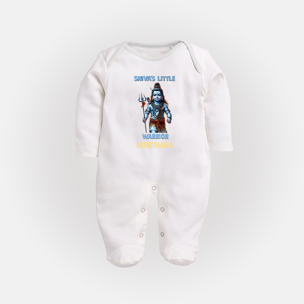Shiva's Little Warrior Sleep Suit | Custom Sleep Suit for Lord Shiva's Devotee - WHITE - New Born (Chest 7.5")
