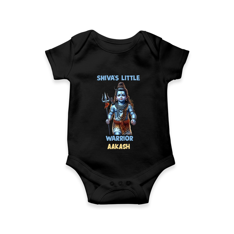 Shiva's Little Warrior - Maha Shivaratri Customized Romper For Babies With Name - BLACK - 0 - 3 Months Old (Chest 16")