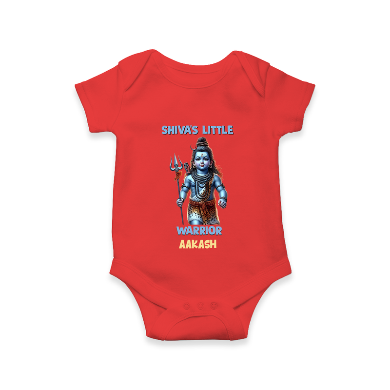 Shiva's Little Warrior - Maha Shivaratri Customized Romper For Babies With Name - RED - 0 - 3 Months Old (Chest 16")