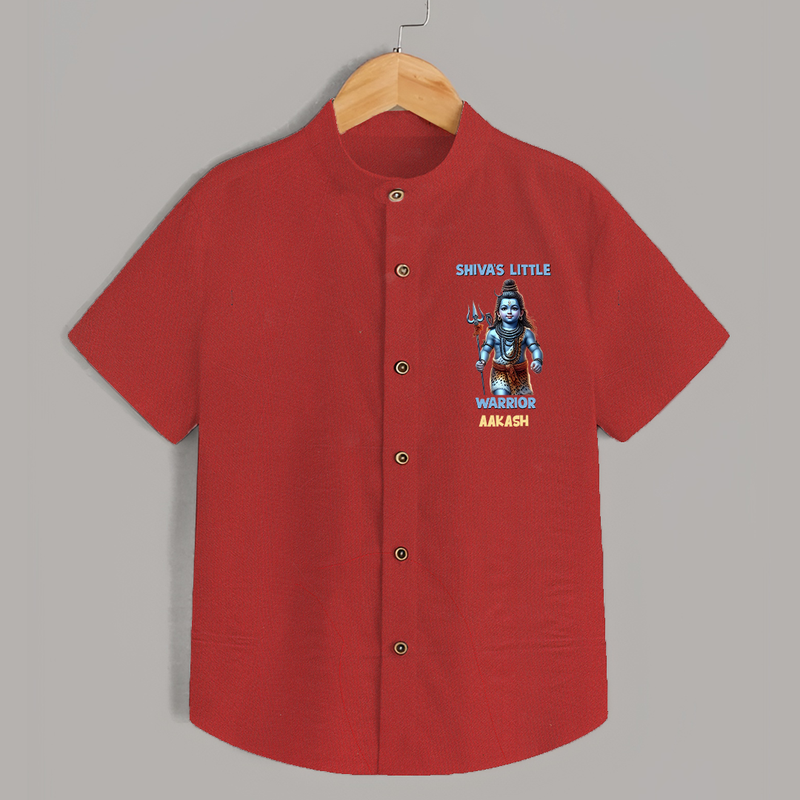 Shiva's Little Warrior - Maha Shivaratri Customized Shirt For Kids With Name - RED - 0 - 6 Months Old (Chest 23")