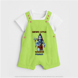 Shiva's Little Warrior - Maha Shivaratri Customized Dungaree Set For Kids With Name - GREEN - 0 - 5 Months Old (Chest 18")