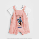 Shiva's Little Warrior - Maha Shivaratri Customized Dungaree Set For Kids With Name - PEACH - 0 - 5 Months Old (Chest 18")