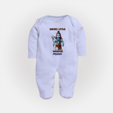 Shiva's Little Warrior - Maha Shivaratri Customized Sleep Suit For Babies With Name - BABY BLUE - New Born (Chest 7.5")