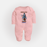 Shiva's Little Warrior - Maha Shivaratri Customized Sleep Suit For Babies With Name - BABY PINK - New Born (Chest 7.5")