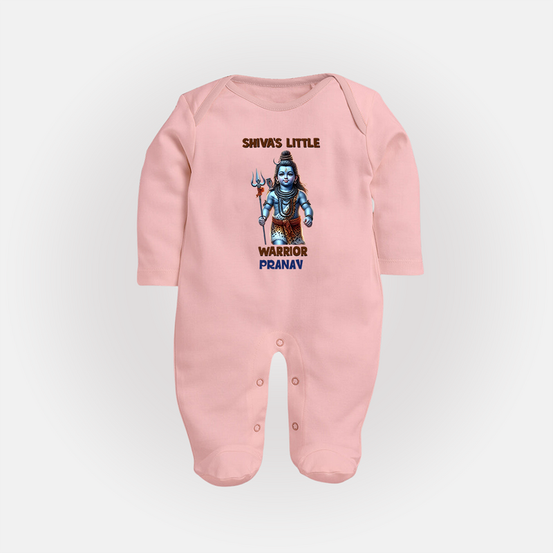 Shiva's Little Warrior - Maha Shivaratri Customized Sleep Suit For Babies With Name - BABY PINK - New Born (Chest 7.5")