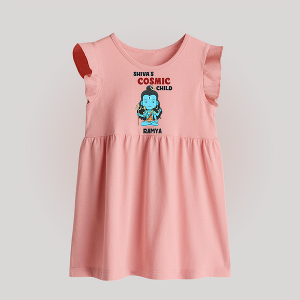 Shiva's Cosmic Child - Maha Shivaratri Customized Baby Frock For Babies With Name - BABY PINK - 0 - 3 Months Old (Chest 17")