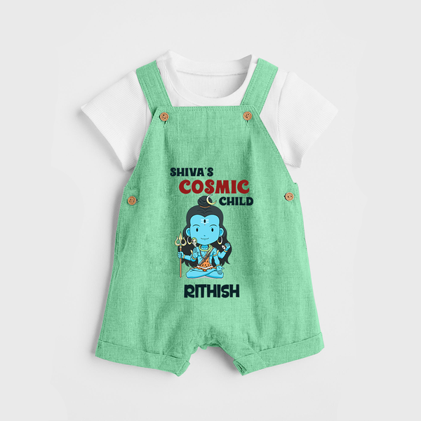 Shiva's Cosmic Child Dungaree Set | Personalized Dungaree Set for Shiva's Divine Baby - GREEN - 0 - 5 Months Old (Chest 18")