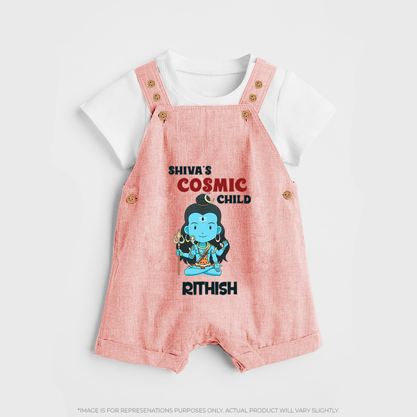 Shiva's Cosmic Child Dungaree Set | Personalized Dungaree Set for Shiva's Divine Baby - PEACH - 0 - 5 Months Old (Chest 18")