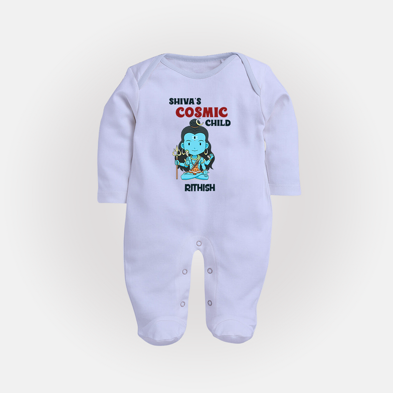 Shiva's Cosmic Child - Maha Shivaratri Customized Sleep Suit For Babies With Name - BABY BLUE - New Born (Chest 7.5")