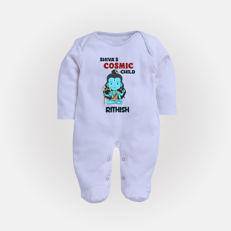 Shiva's Cosmic Child Sleep Suit | Personalized Sleep Suit for Shiva's Divine Baby - BABY BLUE - New Born (Chest 7.5")