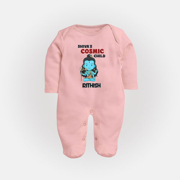 Shiva's Cosmic Child Sleep Suit | Personalized Sleep Suit for Shiva's Divine Baby - BABY PINK - New Born (Chest 7.5")