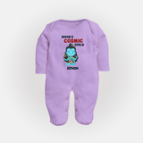 Shiva's Cosmic Child - Maha Shivaratri Customized Sleep Suit For Babies With Name - LILAC - New Born (Chest 7.5")