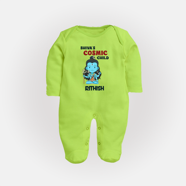 Shiva's Cosmic Child Sleep Suit | Personalized Sleep Suit for Shiva's Divine Baby - LIME GREEN - New Born (Chest 7.5")