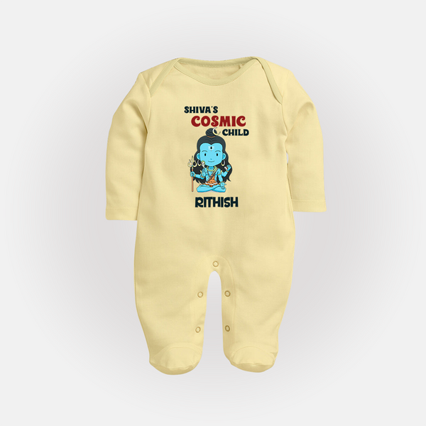 Shiva's Cosmic Child Sleep Suit | Personalized Sleep Suit for Shiva's Divine Baby - PASTEL YELLOW - New Born (Chest 7.5")