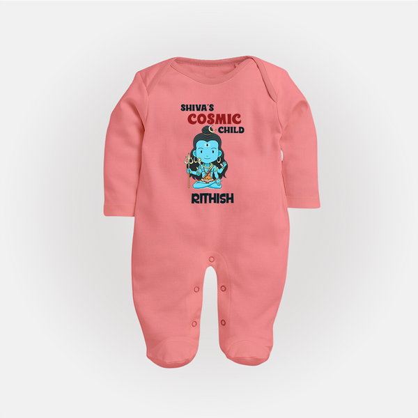 Shiva's Cosmic Child Sleep Suit | Personalized Sleep Suit for Shiva's Divine Baby - PEACH - New Born (Chest 7.5")