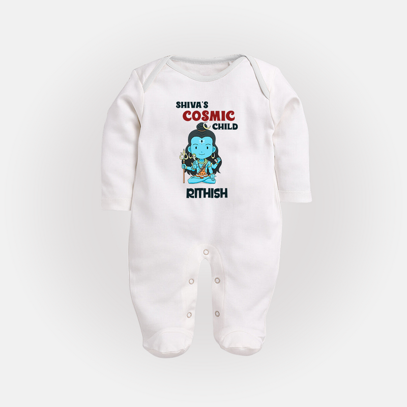 Shiva's Cosmic Child Sleep Suit | Personalized Sleep Suit for Shiva's Divine Baby - WHITE - New Born (Chest 7.5")