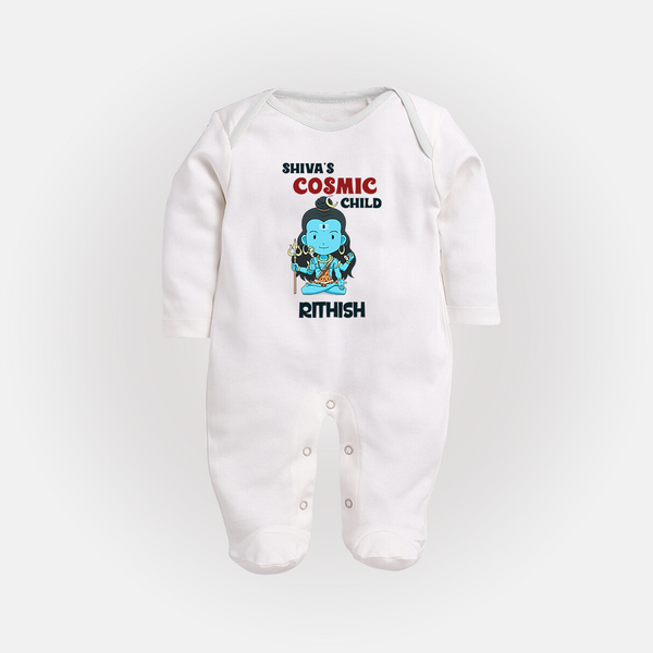 Shiva's Cosmic Child Sleep Suit | Personalized Sleep Suit for Shiva's Divine Baby - WHITE - New Born (Chest 7.5")