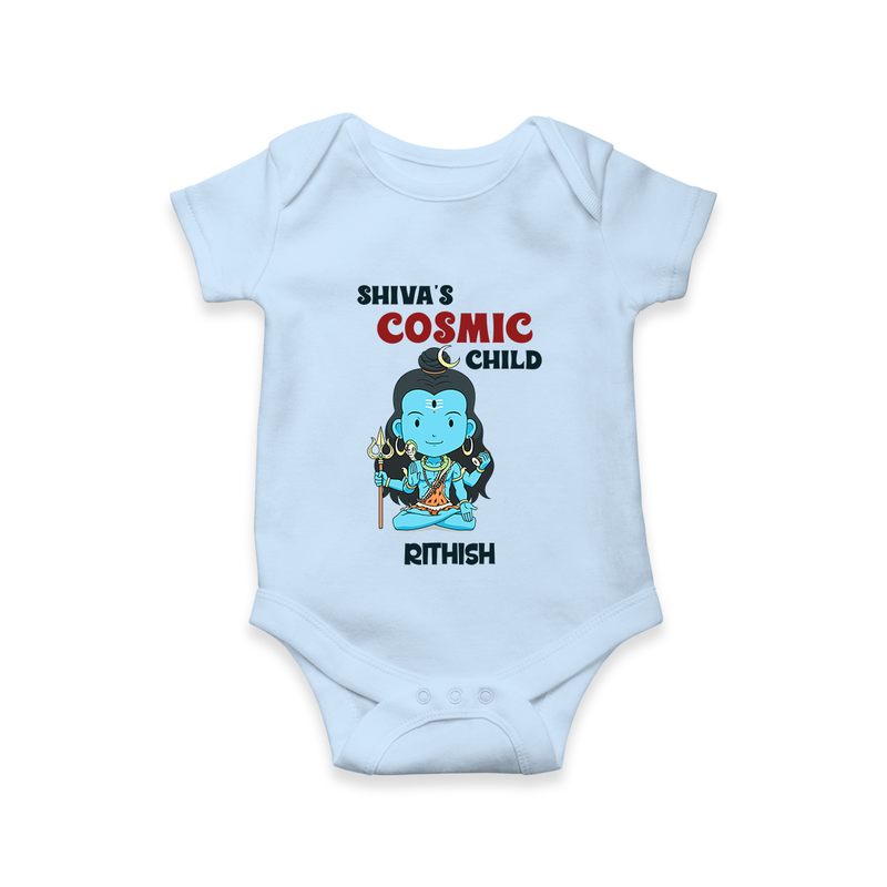 Shiva's Cosmic Child - Maha Shivaratri Customized Romper For Babies With Name - BABY BLUE - 0 - 3 Months Old (Chest 16")