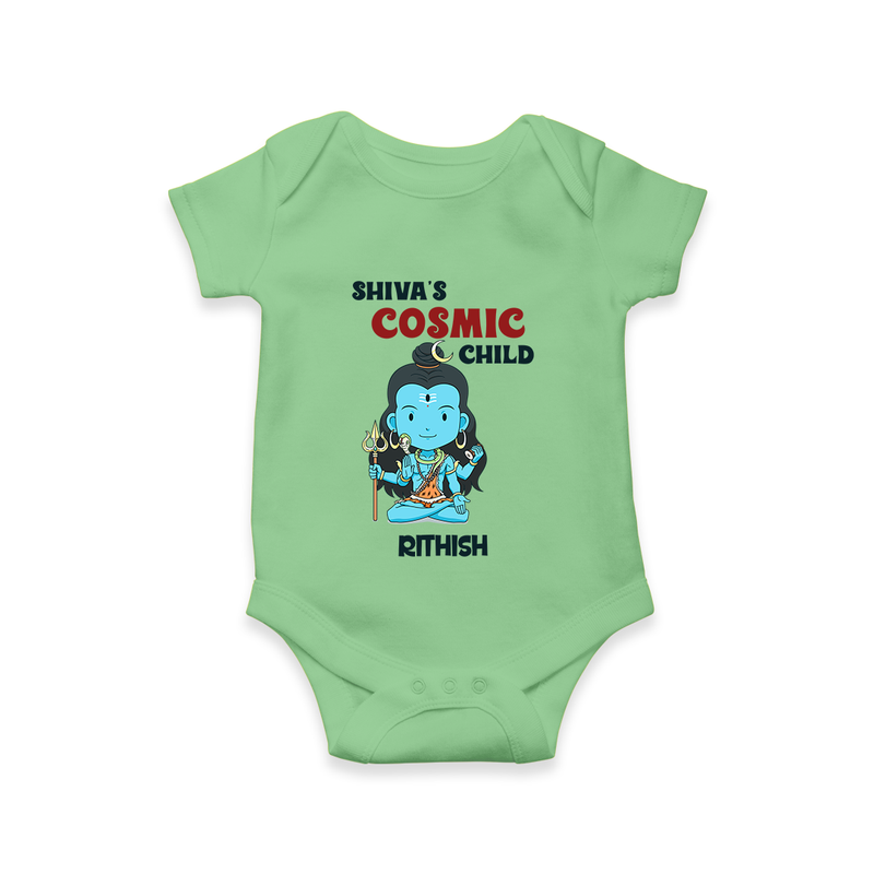 Shiva's Cosmic Child - Maha Shivaratri Customized Romper For Babies With Name - GREEN - 0 - 3 Months Old (Chest 16")