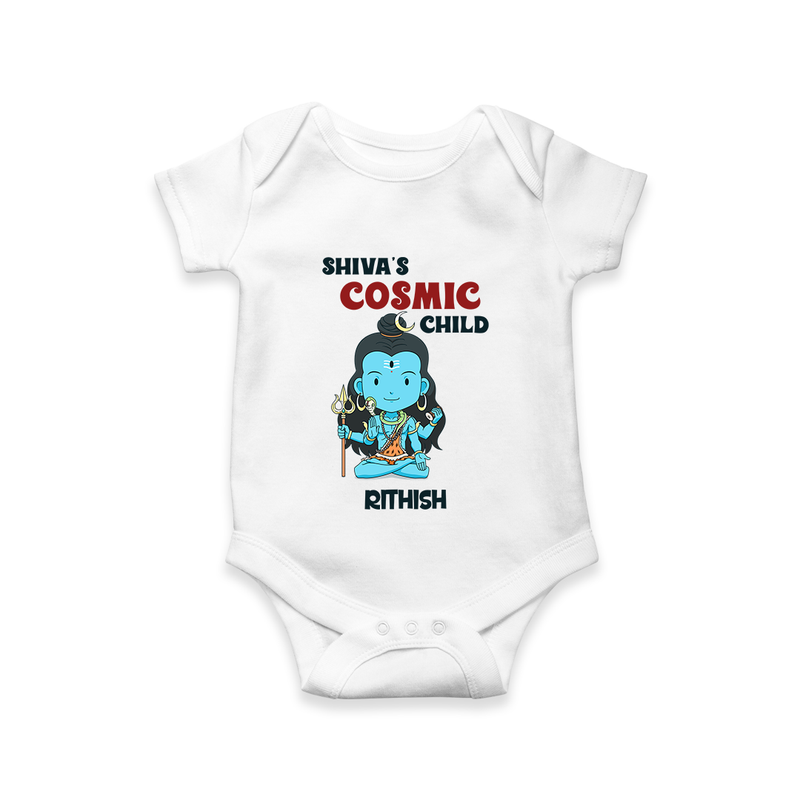 Shiva's Cosmic Child - Maha Shivaratri Customized Romper For Babies With Name - WHITE - 0 - 3 Months Old (Chest 16")