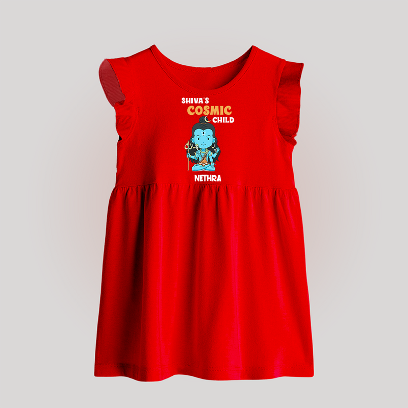 Shiva's Cosmic Child - Maha Shivaratri Customized Baby Frock For Babies With Name - RED - 0 - 3 Months Old (Chest 17")