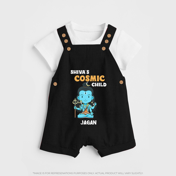 Shiva's Cosmic Child - Maha Shivaratri Customized Dungaree Set For Kids With Name - BLACK - 0 - 5 Months Old (Chest 18")