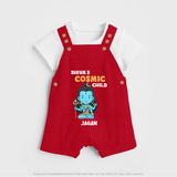 Shiva's Cosmic Child - Maha Shivaratri Customized Dungaree Set For Kids With Name - RED - 0 - 5 Months Old (Chest 18")