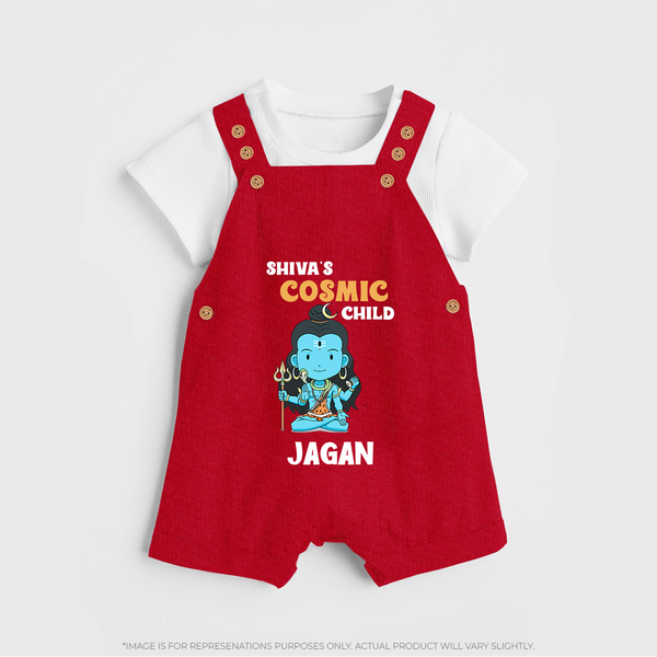 Shiva's Cosmic Child Dungaree Set | Personalized Dungaree Set for Shiva's Divine Baby - RED - 0 - 5 Months Old (Chest 18")
