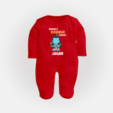 Shiva's Cosmic Child Sleep Suit | Personalized Sleep Suit for Shiva's Divine Baby - RED - New Born (Chest 7.5")
