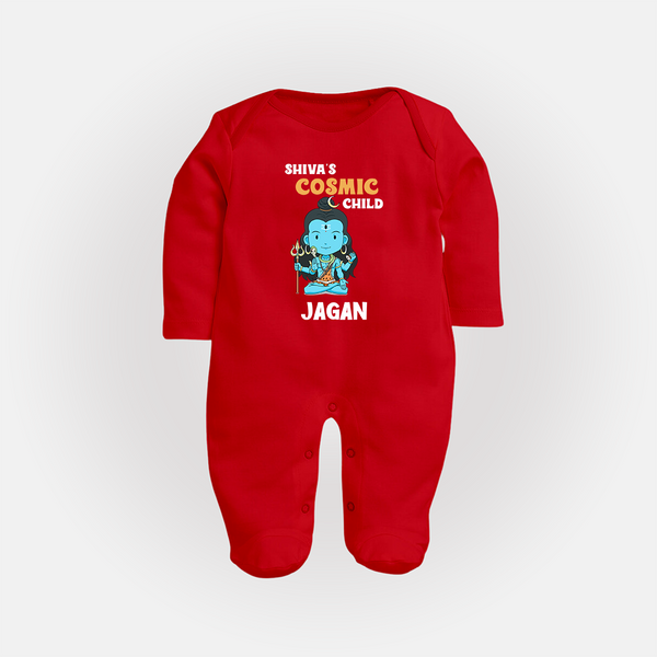 Shiva's Cosmic Child Sleep Suit | Personalized Sleep Suit for Shiva's Divine Baby - RED - New Born (Chest 7.5")