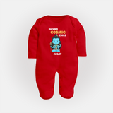 Shiva's Cosmic Child - Maha Shivaratri Customized Sleep Suit For Babies With Name - RED - New Born (Chest 7.5")