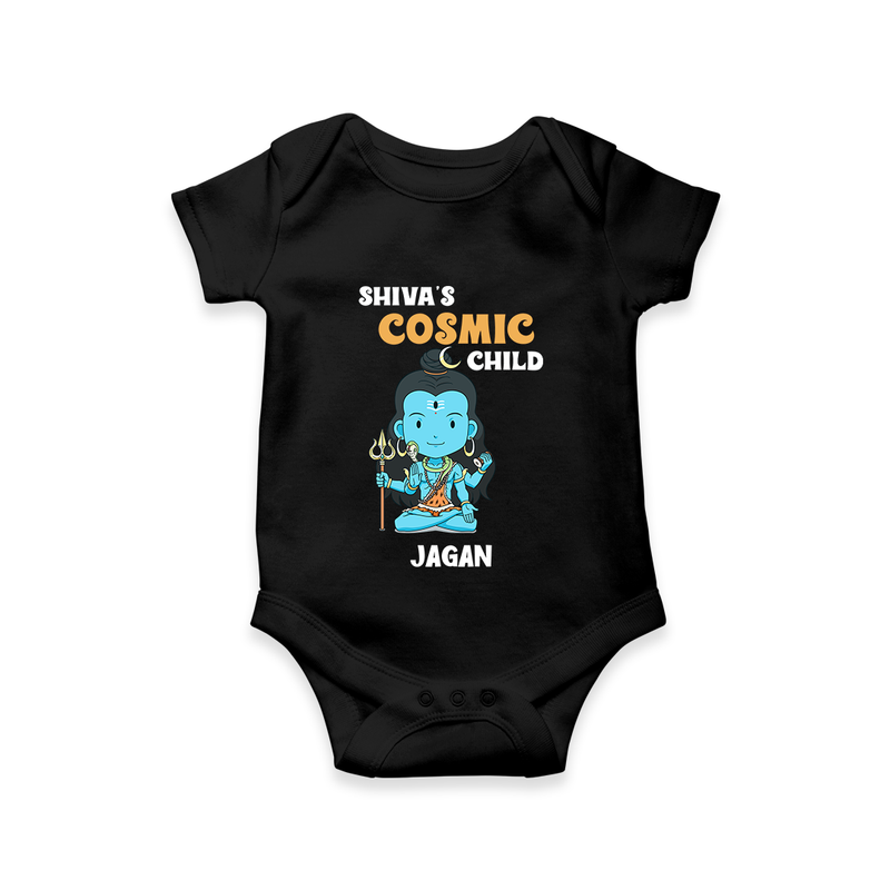 Shiva's Cosmic Child - Maha Shivaratri Customized Romper For Babies With Name - BLACK - 0 - 3 Months Old (Chest 16")