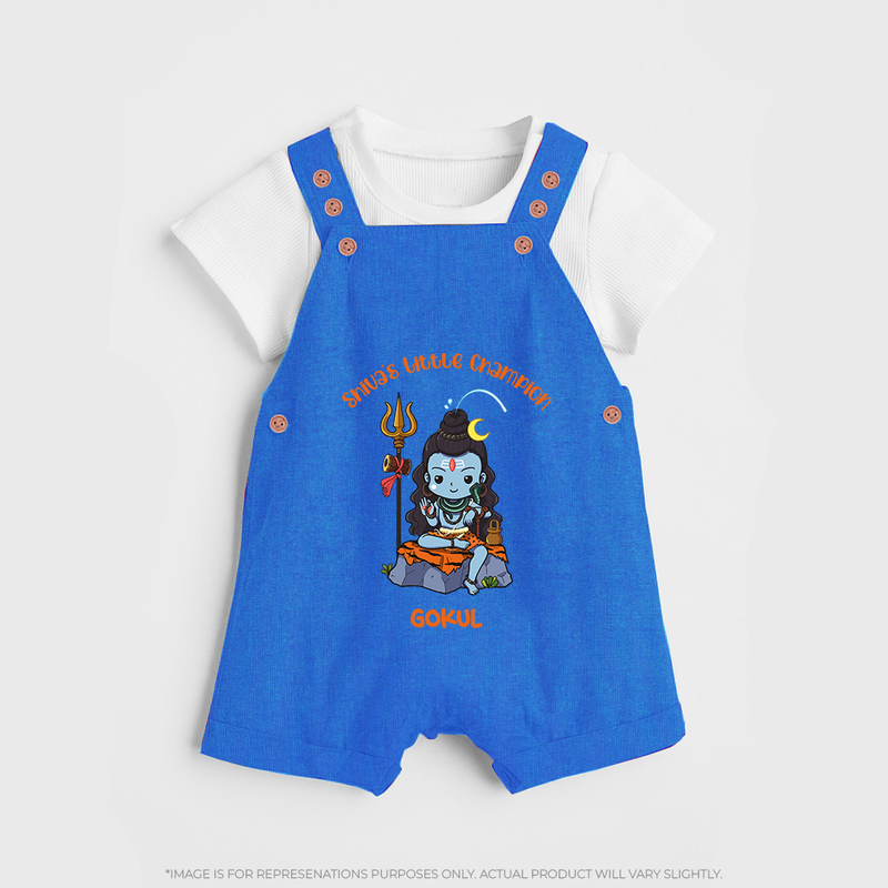 Shiva's Little Champion - Maha Shivaratri Customized Dungaree Set For Kids With Name - COBALT BLUE - 0 - 5 Months Old (Chest 18")