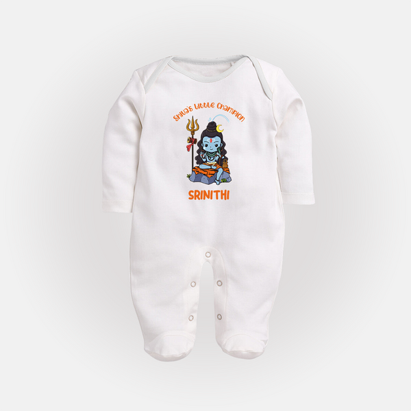 Shiva's Little Champion Sleep Suit | Custom Sleep Suit for Shiva's Little Champion - WHITE - New Born (Chest 7.5")