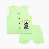 Shiva's Little Champion - Maha Shivaratri Customized Jabla Set For Babies With Name - PASTEL GREEN - 0 - 3 Months Old (Chest 9.8")