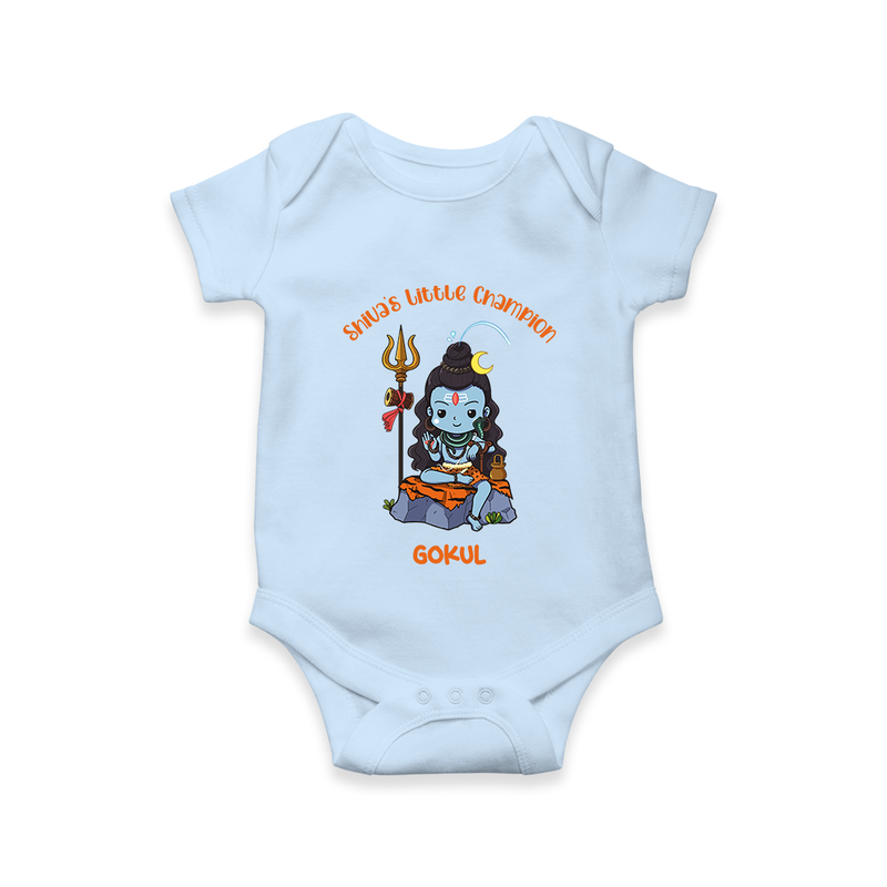 Shiva's Little Champion - Maha Shivaratri Customized Romper For Babies With Name - BABY BLUE - 0 - 3 Months Old (Chest 16")