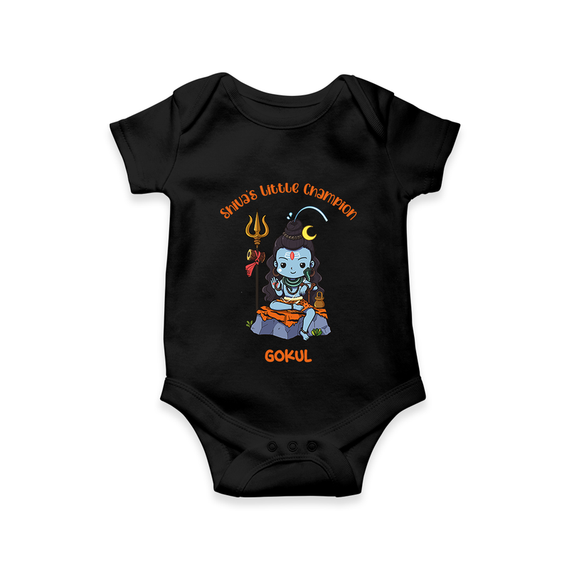 Shiva's Little Champion - Maha Shivaratri Customized Romper For Babies With Name - BLACK - 0 - 3 Months Old (Chest 16")