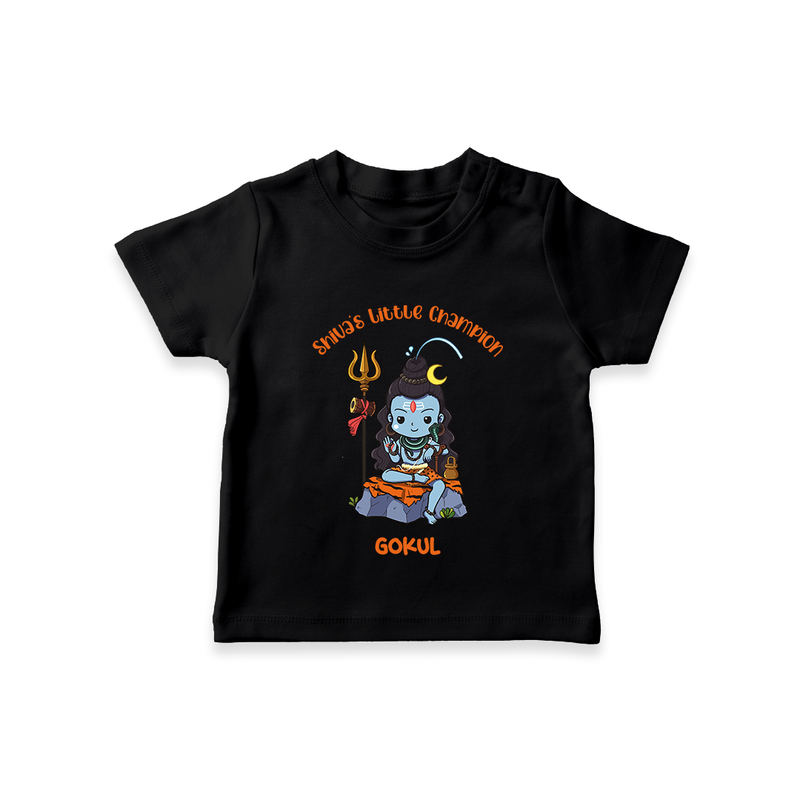 Shiva's Little Champion - Maha Shivaratri Customized T-Shirt For Kids With Name - BLACK - 0-5 Months Old (Chest 17")