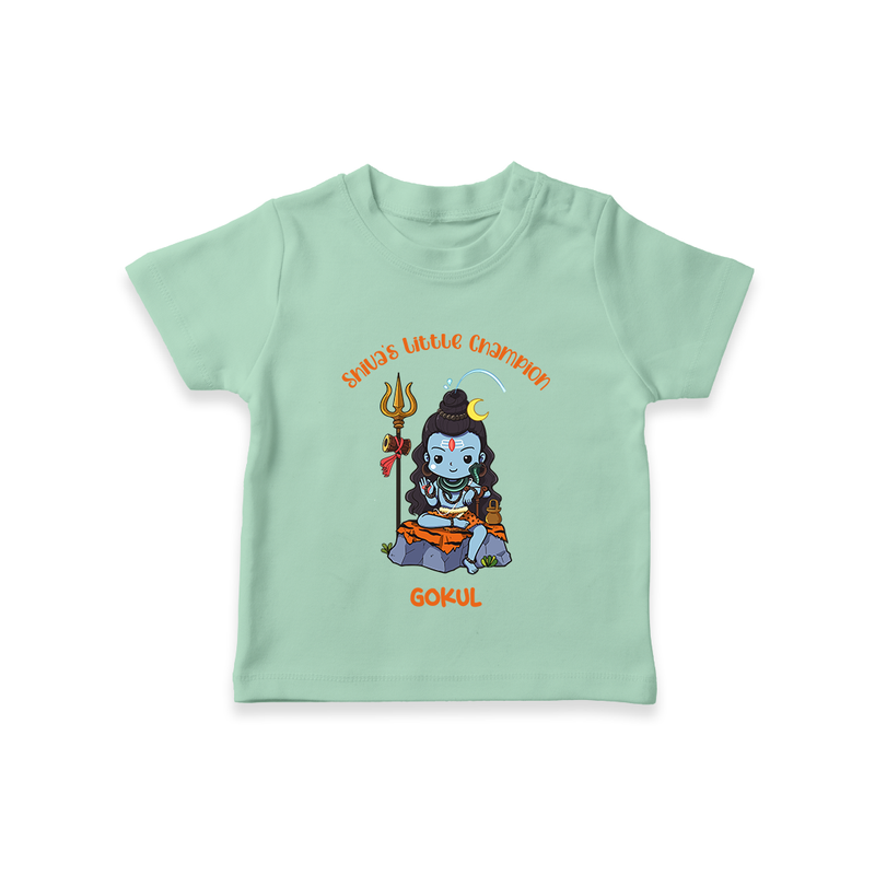 Shiva's Little Champion - Maha Shivaratri Customized T-Shirt For Kids With Name - MINT GREEN - 0-5 Months Old (Chest 17")