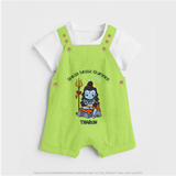 Shiva's Little Champion - Maha Shivaratri Customized Dungaree Set For Kids With Name - GREEN - 0 - 5 Months Old (Chest 18")