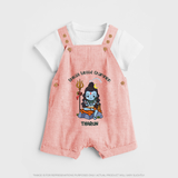 Shiva's Little Champion - Maha Shivaratri Customized Dungaree Set For Kids With Name - PEACH - 0 - 5 Months Old (Chest 18")