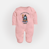 Shiva's Little Champion - Maha Shivaratri Customized Sleep Suit For Babies With Name - BABY PINK - New Born (Chest 7.5")