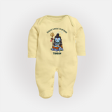 Shiva's Little Champion - Maha Shivaratri Customized Sleep Suit For Babies With Name - PASTEL YELLOW - New Born (Chest 7.5")