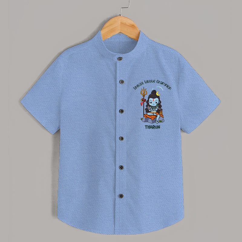 Shiva's Little Champion - Maha Shivaratri Customized Shirt For Kids With Name - SKY BLUE - 0 - 6 Months Old (Chest 23")