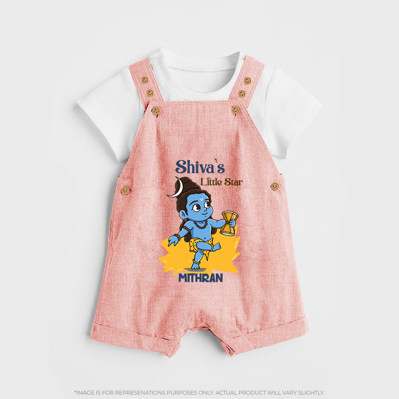 Shiva's Little Star - Maha Shivaratri Customized Dungaree Set For Kids With Name - PEACH - 0 - 5 Months Old (Chest 18")