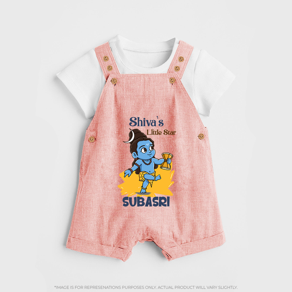 Shiva's Little Star Dungaree Set | Personalized Dungaree Set for the Child of Lord Shiva - PEACH - 0 - 5 Months Old (Chest 18")