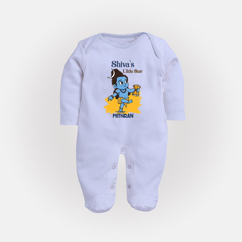 Shiva's Little Star - Maha Shivaratri Customized Sleep Suit For Babies With Name - BABY BLUE - New Born (Chest 7.5")