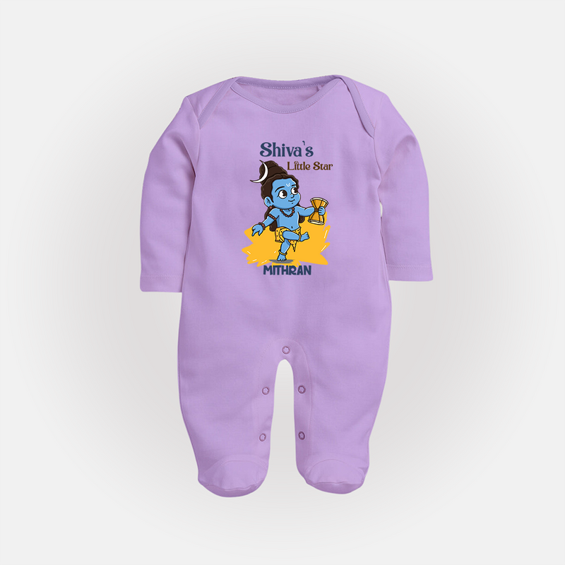 Shiva's Little Star - Maha Shivaratri Customized Sleep Suit For Babies With Name - LILAC - New Born (Chest 7.5")